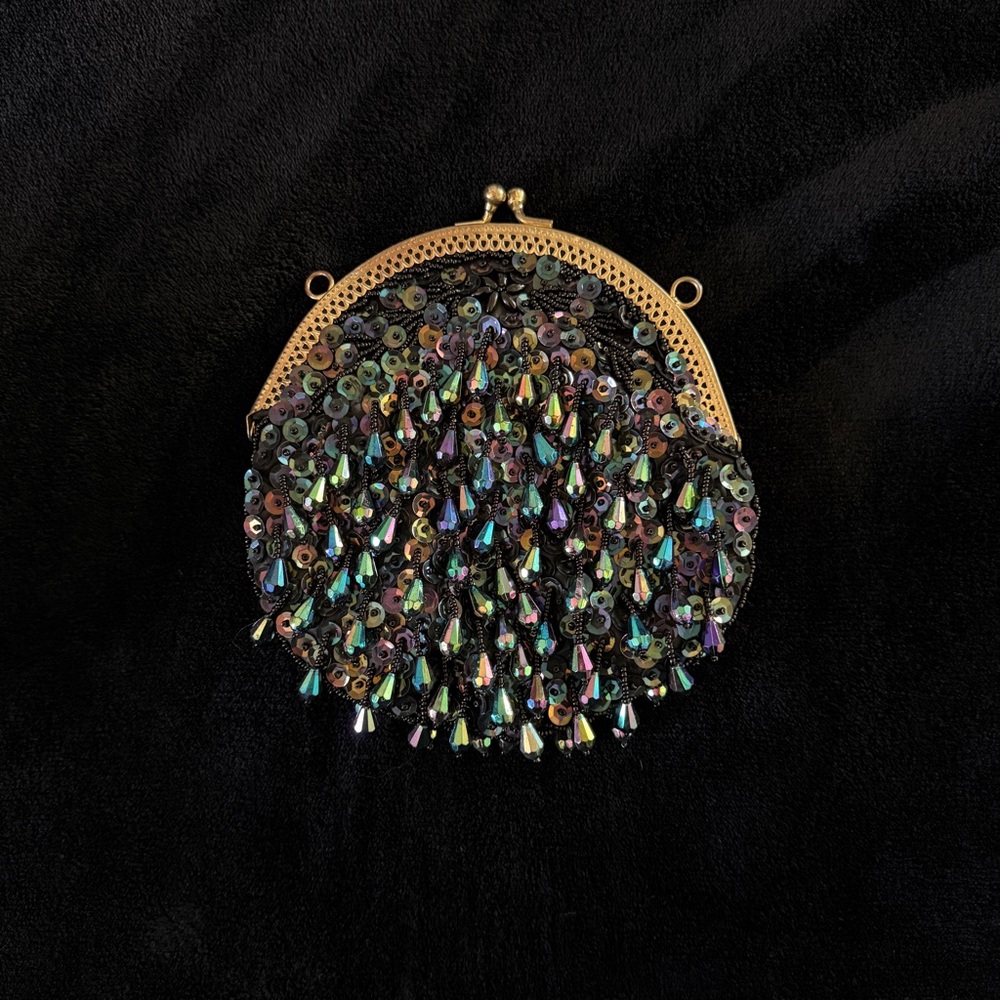 Vintage Iridescent Beaded Sequins Formal Evening Cocktail Clutch